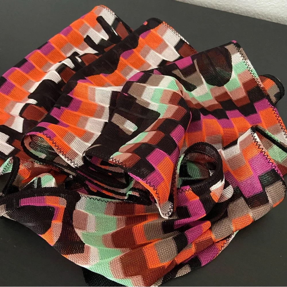 Missoni Multicolor Crochet Knit Pleated Scarf Italy